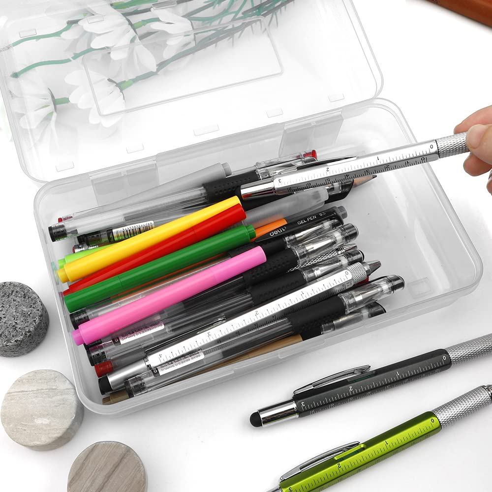 Pencil Case, Pencil Box, Clear Pencil Case, 3 Pack Plastic Pencil Case, Large Capacity Pencil Case, Crayon Box with Snap-tight Lid Stackable Design, Plastic Storage Box for School Office Supplies