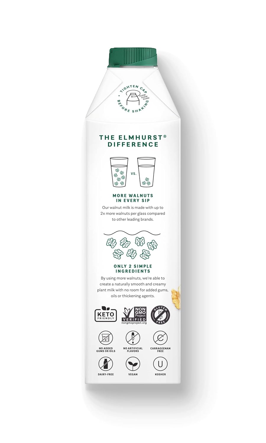Elmhurst 1925 Unsweetened Walnut Milk - 32 Ounce Dairy-Free, Gluten-Free, Vegan, Kosher, Shelf Stable Milk Made with Water & Walnuts for Healthier, Simpler Plant-Based Alternatives