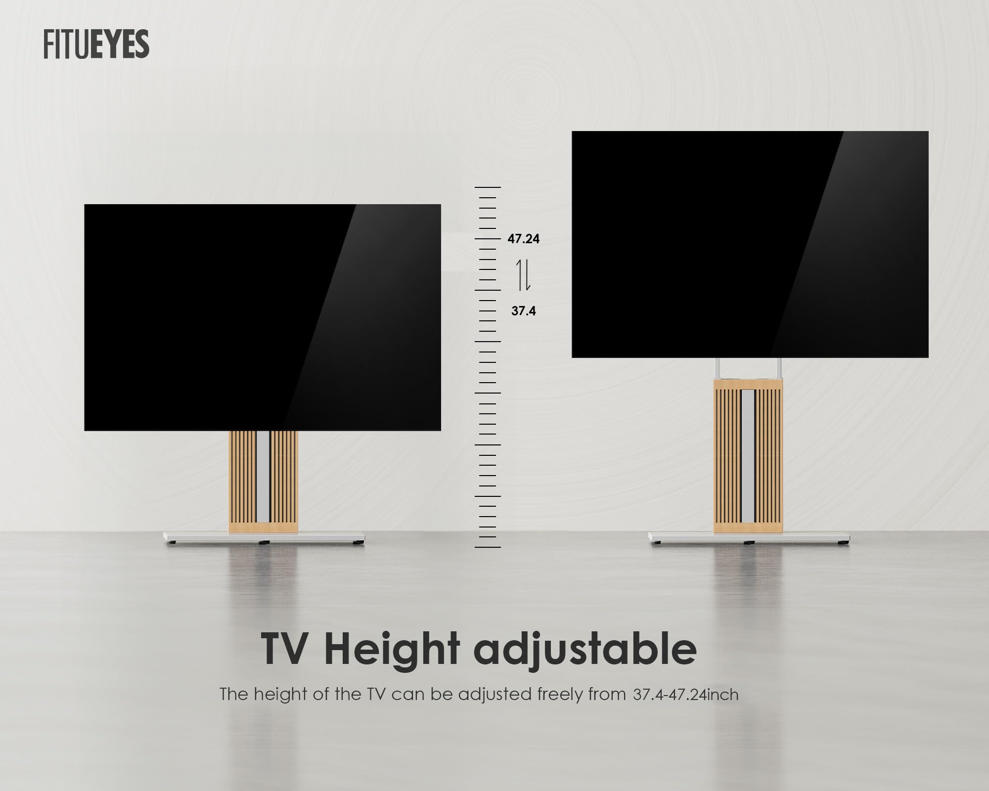 FITUEYES Wood TV Stand Swivel Mount with Hidden Back Storage for 32-65 inch TV Screens, Scandinavian Style Tall Floor TV Stand for Home Decor with Reinforced Base, Zen Series, Black