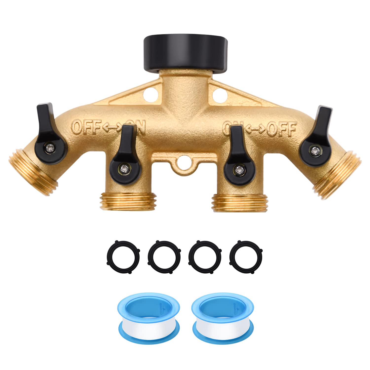 1/2/4 Pack 2 Way Hose Splitter, for 3/4" Hose Connector, with Rubber Washers & Tapes