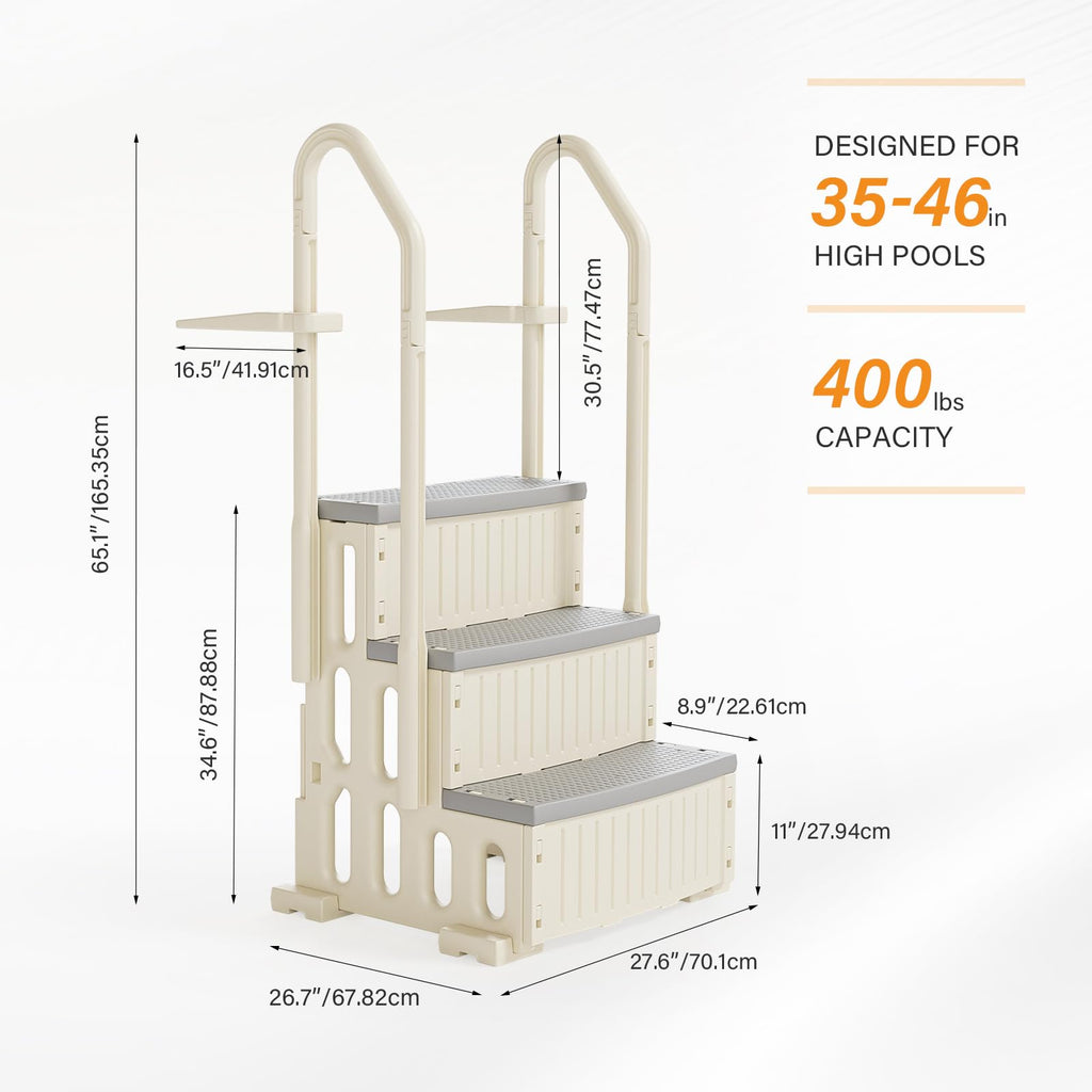 VINGLI Pool Ladder Heavy-Duty Safety Step for Above Ground Pools Stair Entry System with Handrails, Beige and Grey (Beige &Gray, 4 Steps)