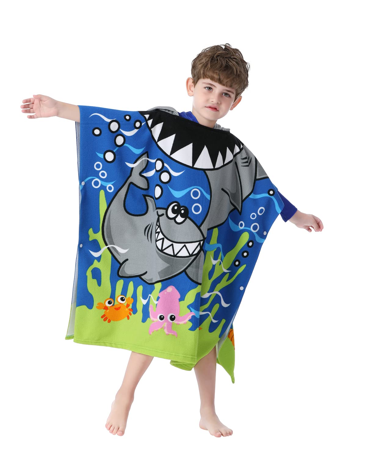 Soft Microfiber Swim Cover-ups for 3 to 10 Years Old Kids Hooded Bath Beach Poncho Towels (Alligator, Fits 3-10 Years)