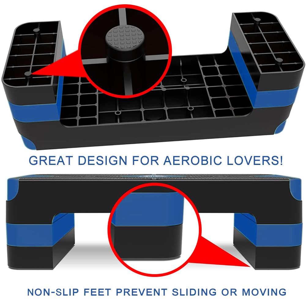 Aerobic Exercise Step, Adjustable Aerobic Stepper for Exercise, Workout Step Platform, Step Up Box, 26.5" Step Deck with 4” 6” 8” Adjustable Height Risers, Women Home Gym Fitness