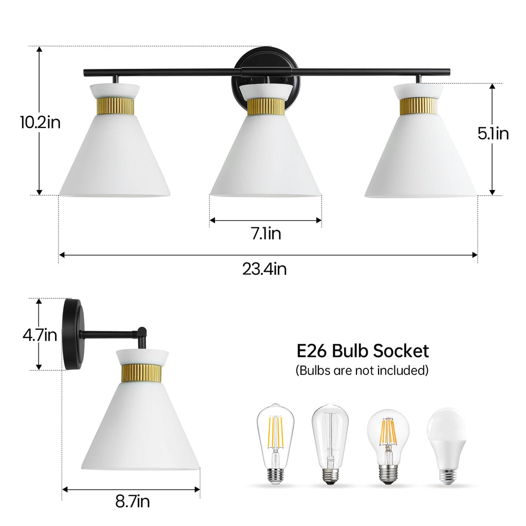 WOSHITU Gold Bathroom Light Fixtures: Modern Vanity Lighting Fixtures 2 Lights for Bathroom Mid Century Vanity Light Sconces Over Mirror with Frosted Milky Glass for Bath Bedroom Makeup