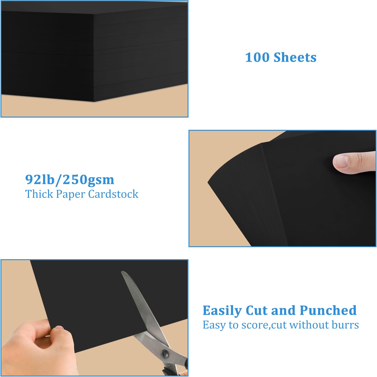 OcePor 100 Sheets Black Cardstock 8.5” x 11”, 92lb/250gsm Black Card Stock, Thick Card Stock Paper, Heavy Cardstock Paper for Printer, Resume, Scrapbooks, Art, Crafts, Business Cards
