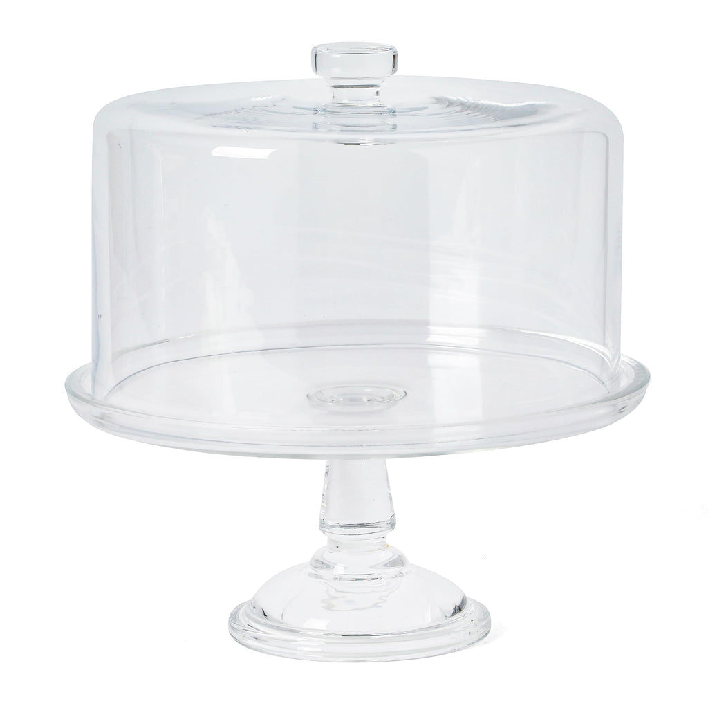 Martha Stewart Watercrest Glass Cake Stand, 10.2 Inch Footed Pedestal Cake Plate with Scalloped Ruffled Edge, Clear Handmade Glassware for Weddings, Parties, and Dessert Display