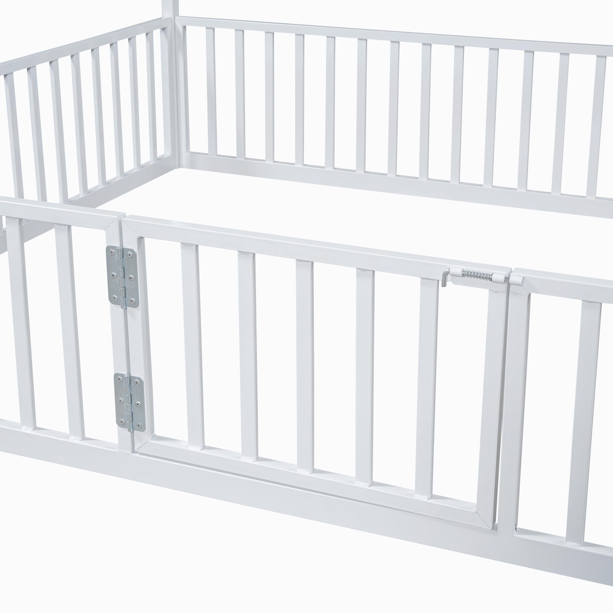 Bellemave Twin Size Montessori Floor Bed, Metal House Bed Framefor Kids, Montessori Floor Beds with Fence, Playhouse for Kids,Black