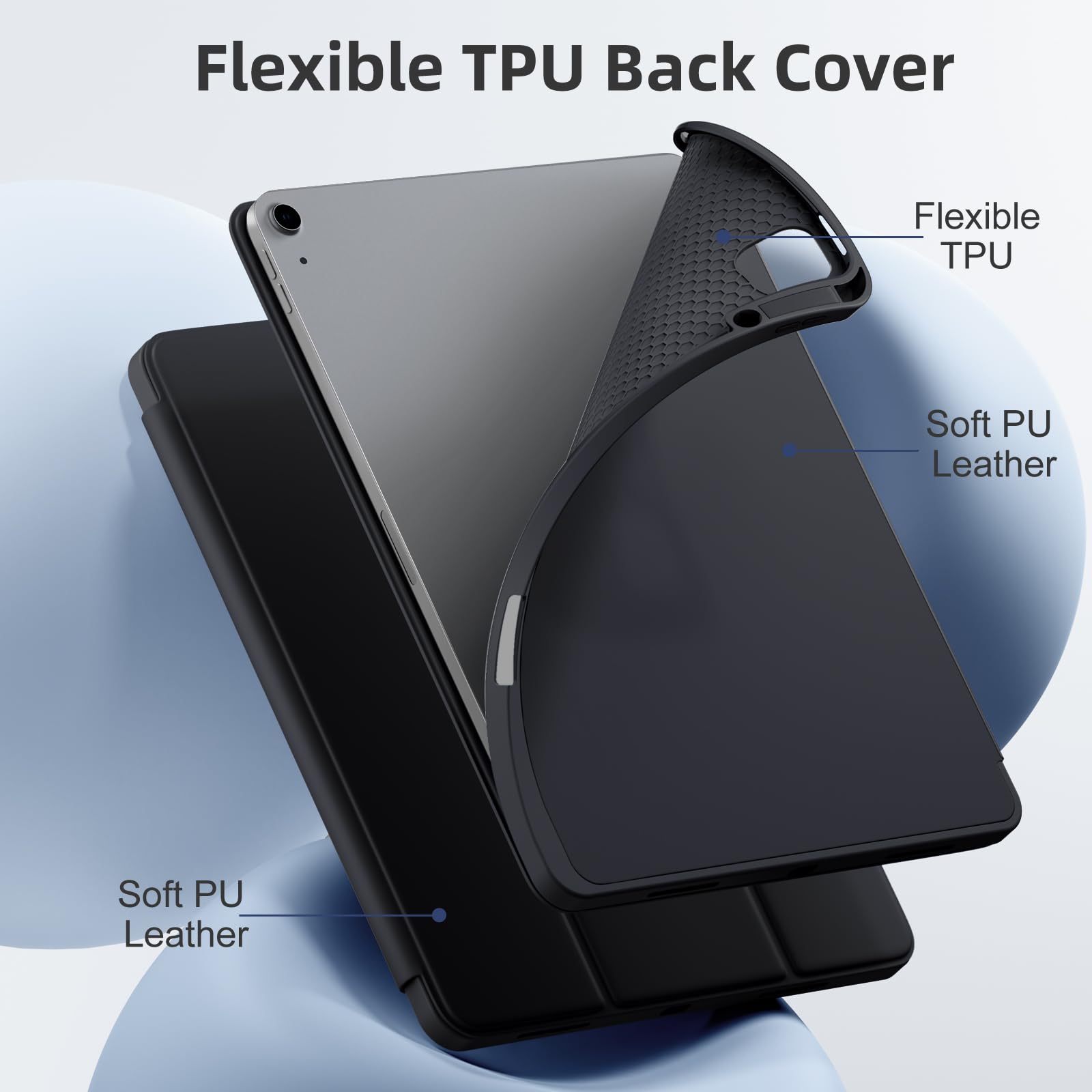 Akkerds Compatible for iPad Air 13 Inch Case (M4/M3/M2) 2026/2025/2024 with Pencil Holder, Trifold Stand Protective Cover/Soft TPU Back for iPad Air 13 Case, Supports Touch ID, Auto Wake/Sleep, Black