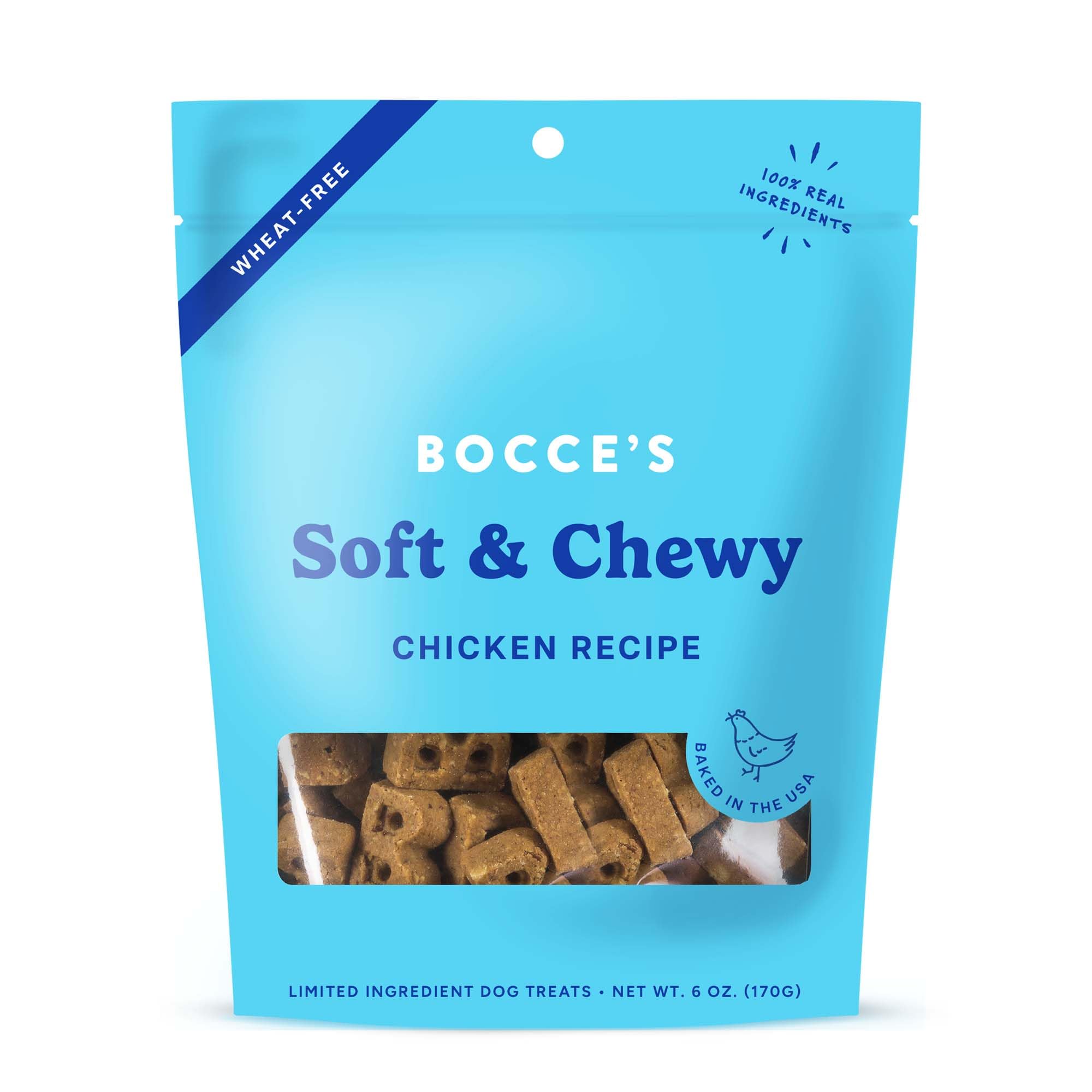 Bocce's Bakery Bac'n Nutty Soft & Chewy Dog Treats, Wheat-Free PB & Bacon Flavored All Natural Limited Ingredient Oven Baked Cookies for Dogs, 6 oz Bag