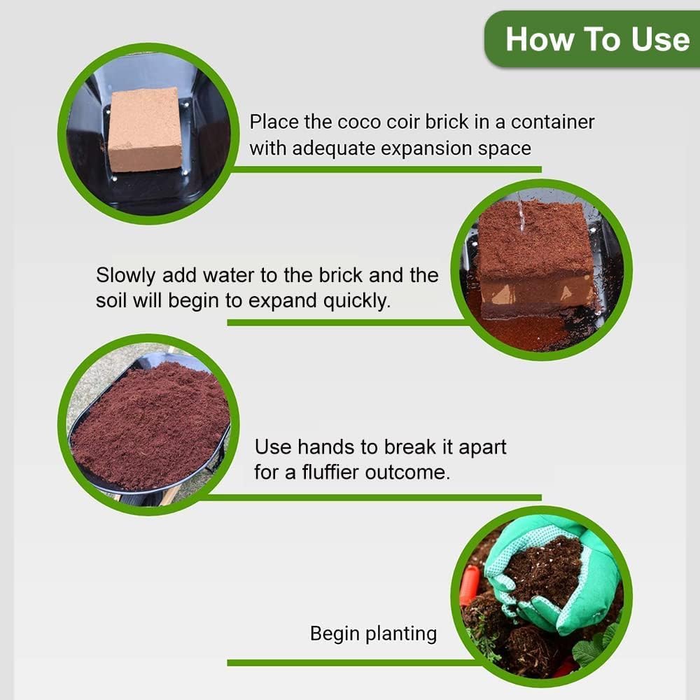Premium Coco Coir Brick, High Nutrinent Coconut Soil,100% Organic Low EC & PH Balanced Potting Soil for All Plants Gardening, Hydroponics and Green House (3 Pack)