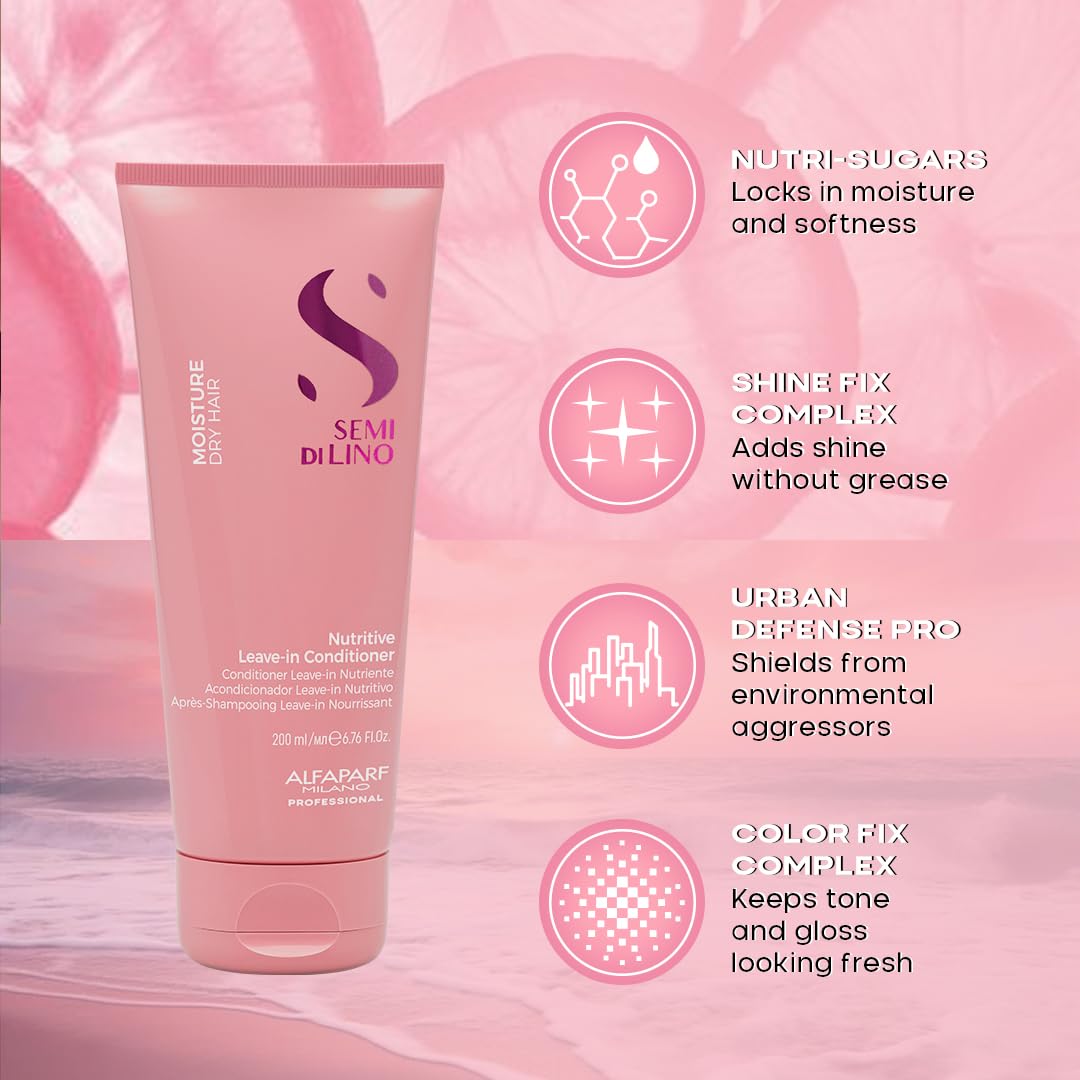 ALFAPARF MILANO Semi di Lino Moisture Nutritive Shampoo and Conditioner Set for Dry Hair - Sulfate Free Moisturizing Shampoo and Conditioner - Safe on Color Treated Hair - Adds Shine and Softness