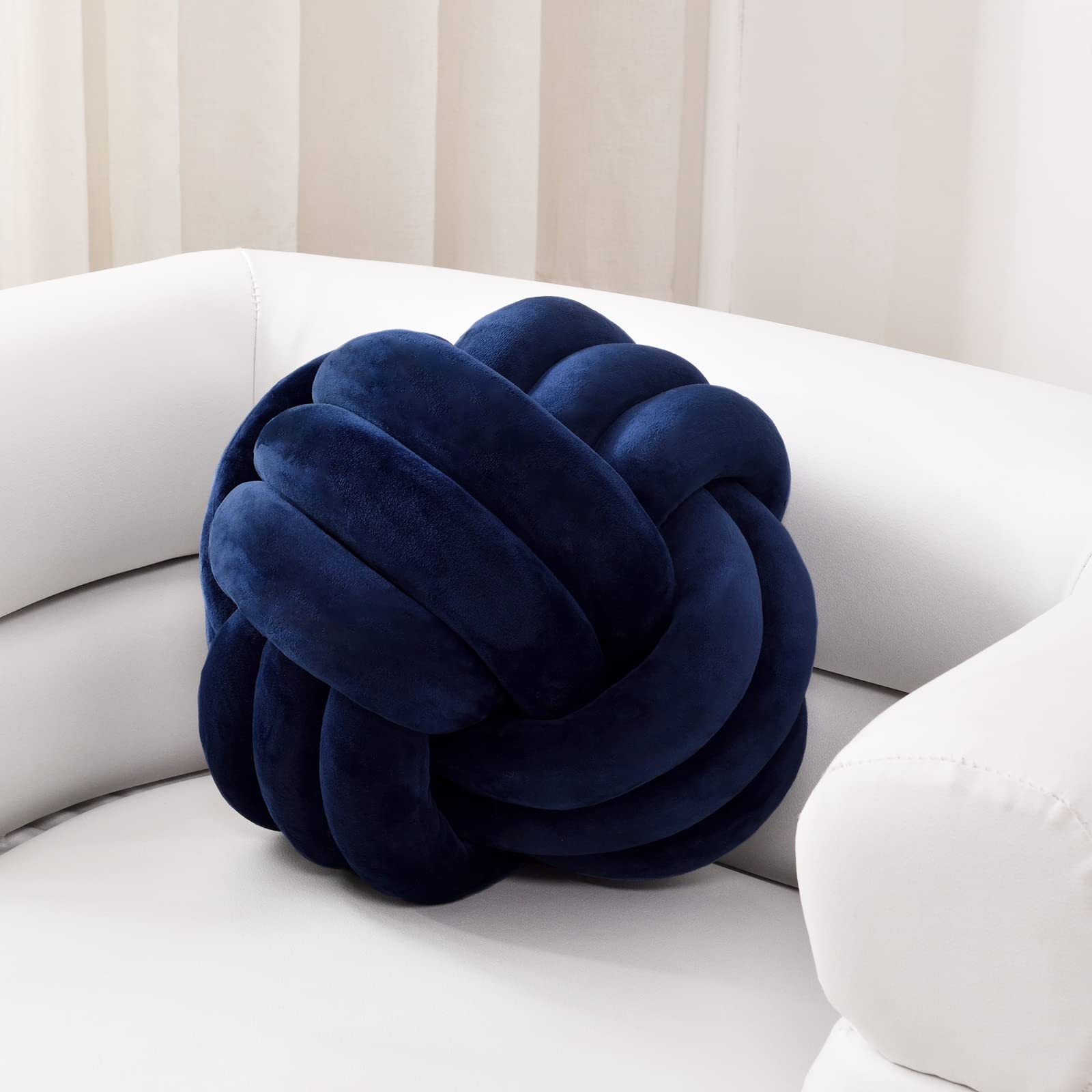 Sioloc Soft Knot Ball Pillows,Round Throw Pillow Cushion Home Decoration Plush Pillow,Throw Knotted Pillow Handmade Round Pillow（7.8inches,Beige）
