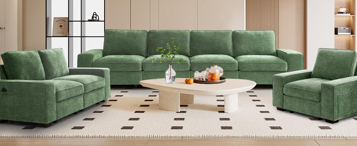 TEKAMON 100" Modular Sectional Sofa with Seats Storage, L Shaped Couch with Movable Ottoman for Living Room, Couch with Chaise, Solid Wood Frame, Spring Cushions, USB Port, Removable Covers, Beige