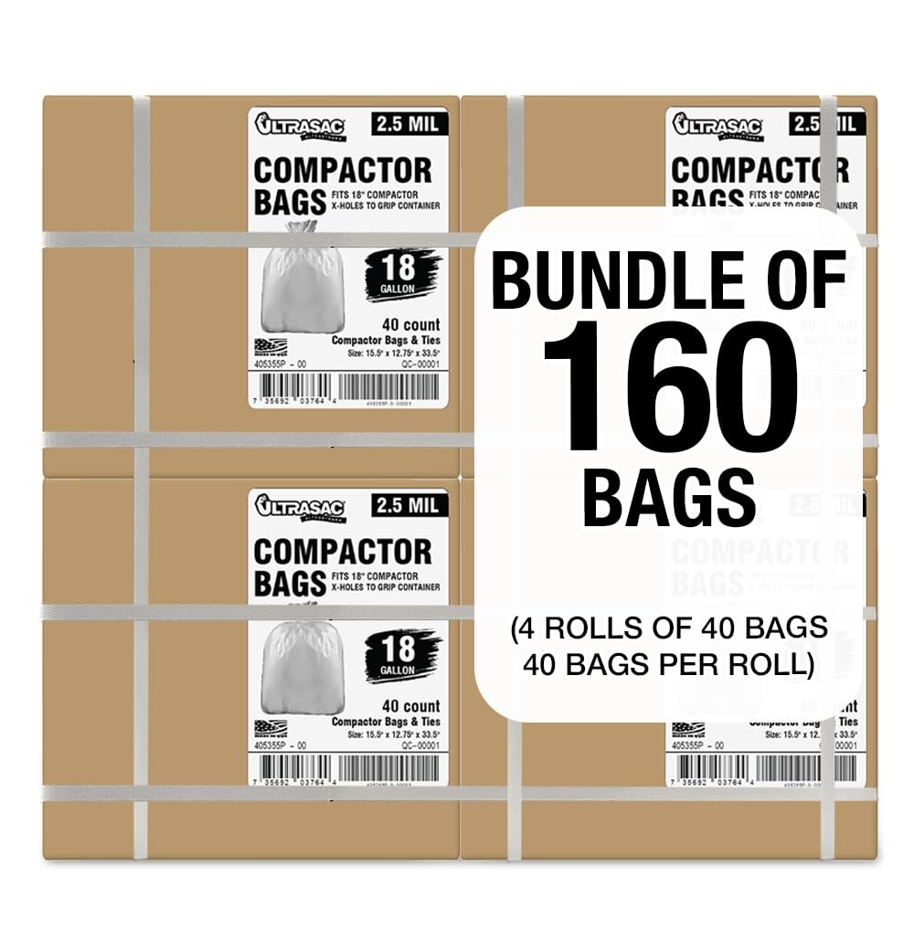 Ultrasac 18 Gallon 2.0 MIL White Drawstring Trash Bags - 25" x 28" - Pack of 50 - For Home, Outdoor, Industrial, & Commercial