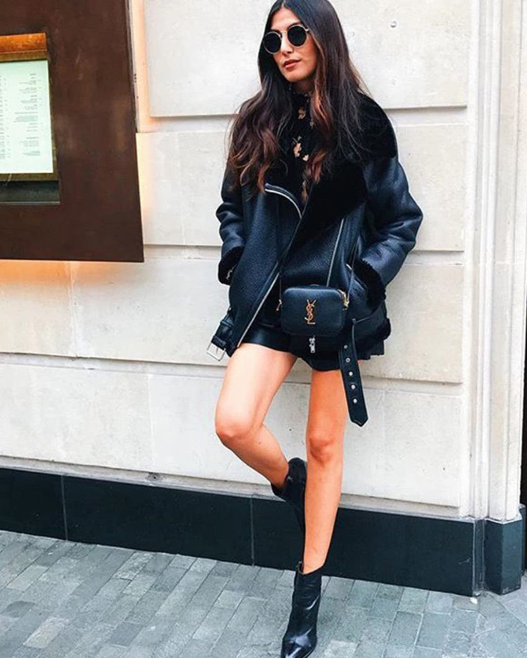 LY VAREY LIN Women's Faux Shearing Moto Jacket Thick Lined Parka Winter Shearling Coat Leather Jacket