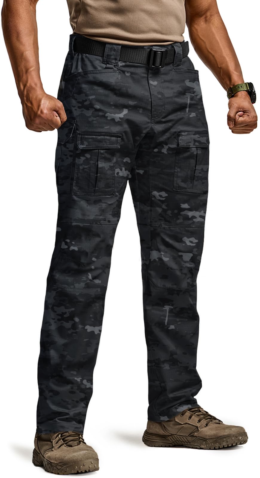 CQR Men's Flex Ripstop Tactical Pants, Water Resistant Stretch Cargo Pants, Lightweight EDC Hiking Work Pants