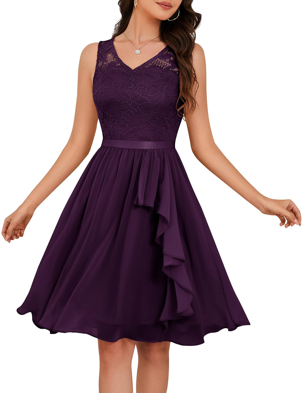 Meetjen Women's Cocktail Party Dresses 2026 Handkerchief Hem Lace Formal Wedding Guest Bridesmaid Fancy Prom Dress