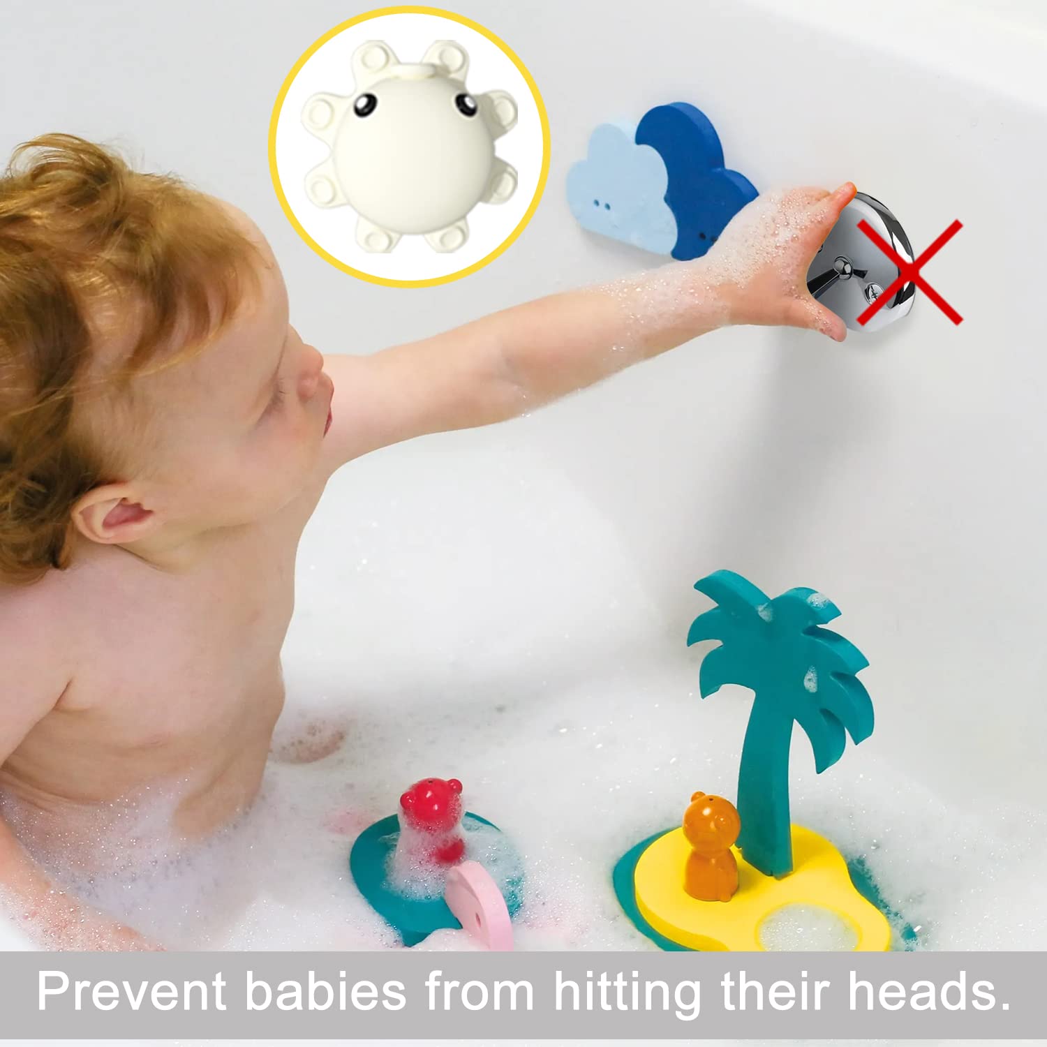 Bathroom Bathtub Overflow Drain Cover- Silicone Bath Tub Drain Cover, Tub Overflow Drain Stopper with Suction Cups, Adds Inches of Water for Deeper Bath, Cute Bathroom Accessories, Baby Blue