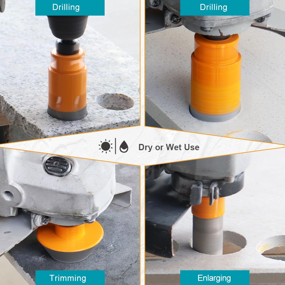 Diamond Tile Hole Saw Kit 12pcs - 6/8/10/25/35/50/65mm Core Drill Bits,10mm Milling Bit and 2" Chamfer Bit with Hex Adapter and 4.5" 2pcs Diamond Blade and for Tile Porcelain Marble