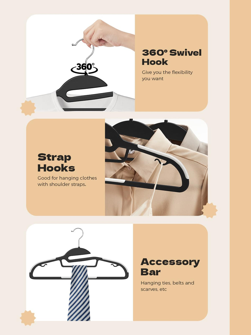 HOUSE DAY Slim Plastic Hangers with Non Slip Rubber Pads, 30 Pack, Black | Space saving closet organizer, heavy duty S-shape, rubber grip pads help keep shirts, suits, coats, pants, skirts in place