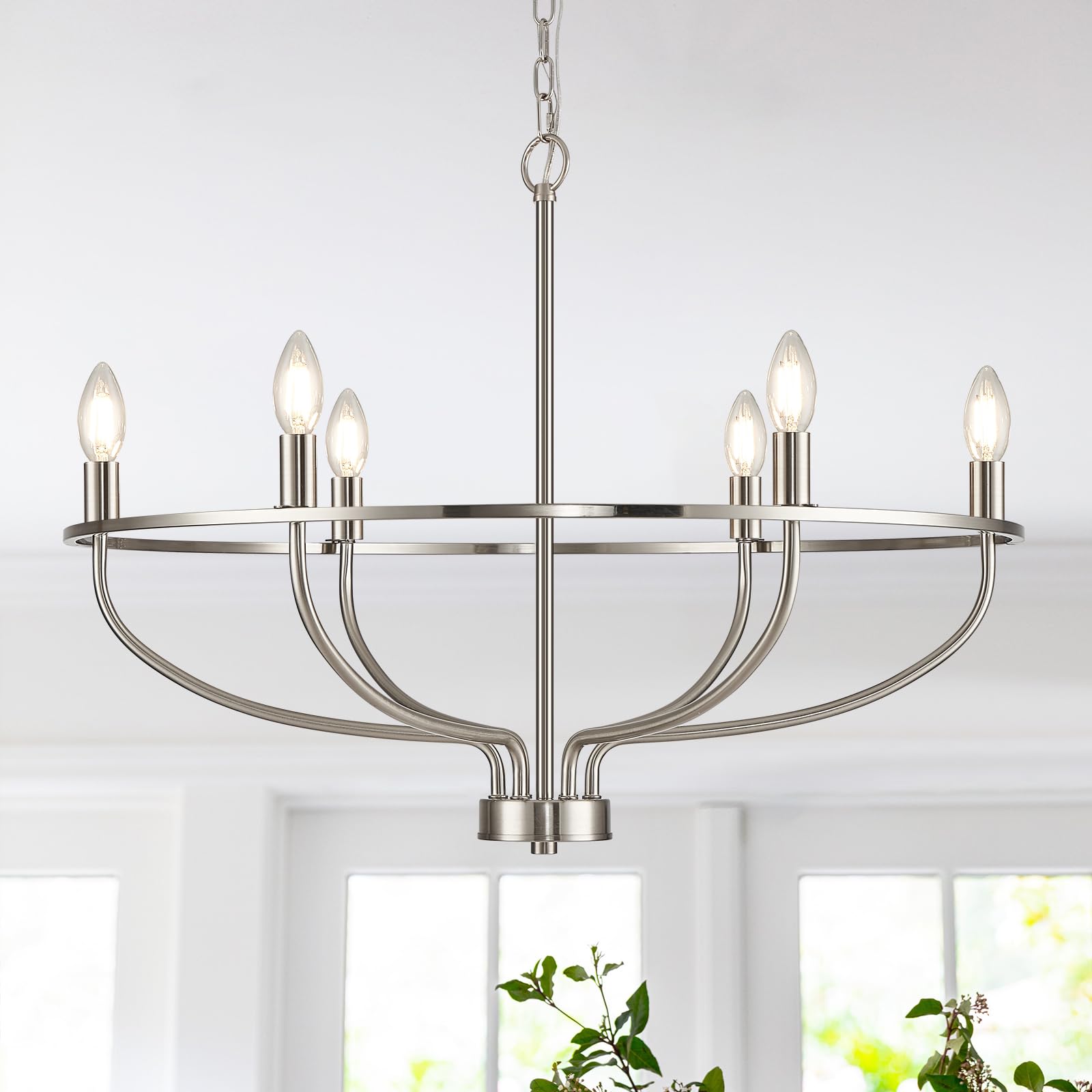 Black Chandelier 6-Light Dining Room Chandelier Kitchen Chandeliers Over Table Round Living Room Chandelier Light Fixture for Bedroom, Kitchen, Foyer