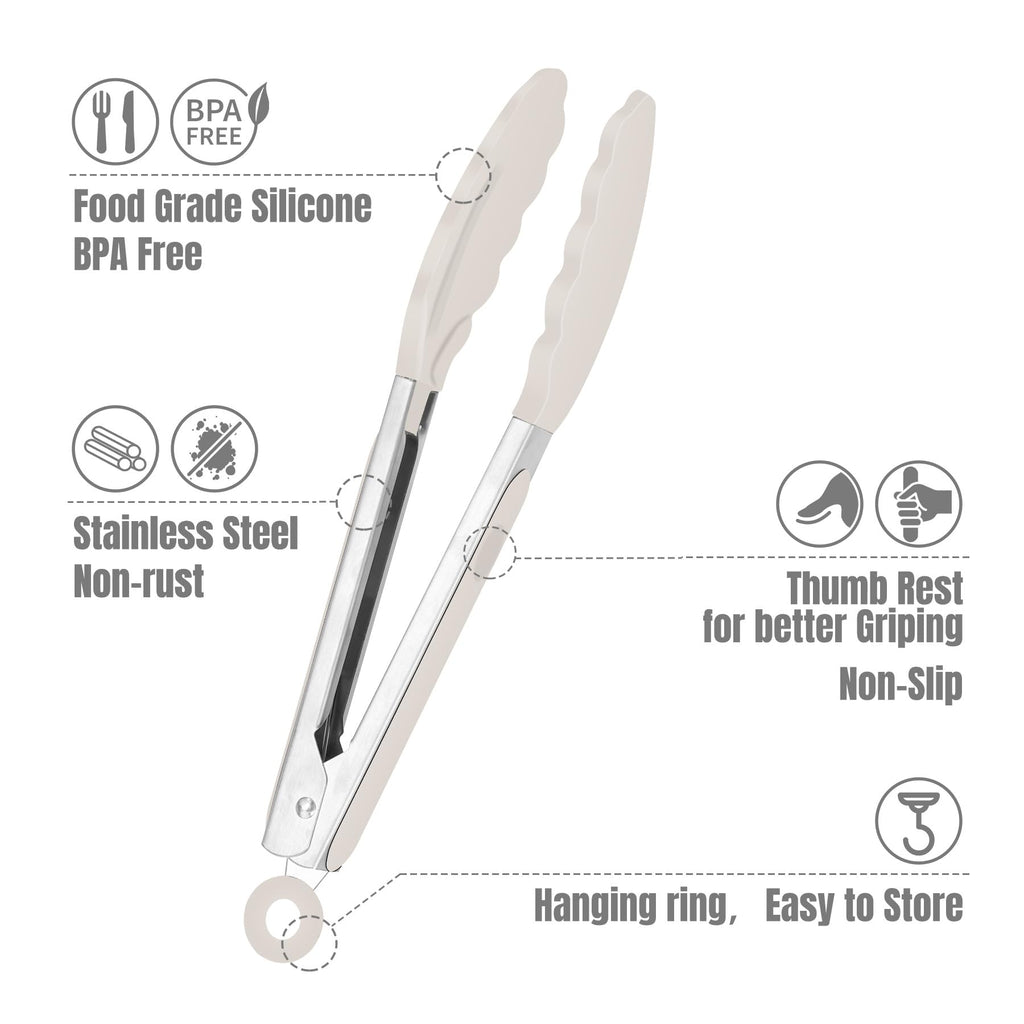 Hotec Mini Silicone Kitchen Tongs for Cooking - 7-Inch Small Serving Tongs with Silicone Tips, Set of 3 (Black)