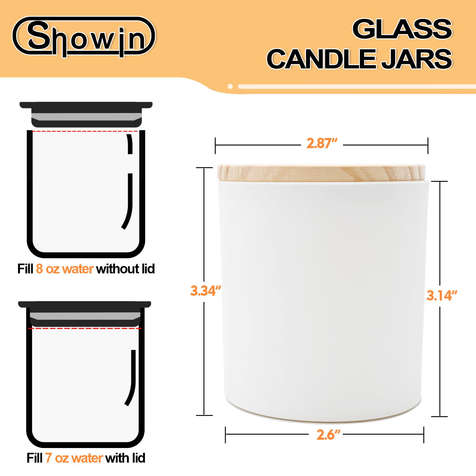 SHOWIN 10 OZ Thick Candle Jars for Making Candles 15 Pcs, Empty Jars with Wood Lids for Candle Making, Sample Container, Inner Black