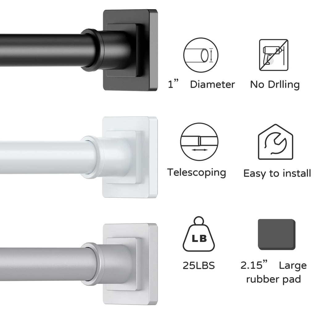 UIOSANRT Tension Shower Curtain Rod 31-55 Inches Non-Slip Shower Rod Tension Mounted No Drill Black Shower Curtain Rods Spring Tension Rod Adjustable Tension Curtain Rod for Windows Bathroom