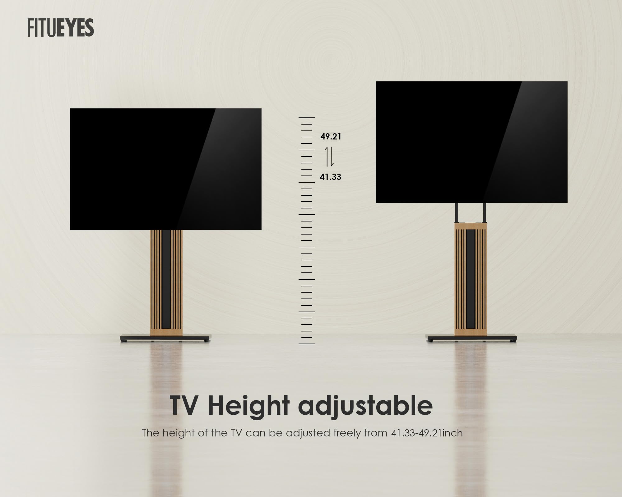FITUEYES Wood TV Stand Swivel Mount with Hidden Back Storage for 32-65 inch TV Screens, Scandinavian Style Tall Floor TV Stand for Home Decor with Reinforced Base, Zen Series, Black