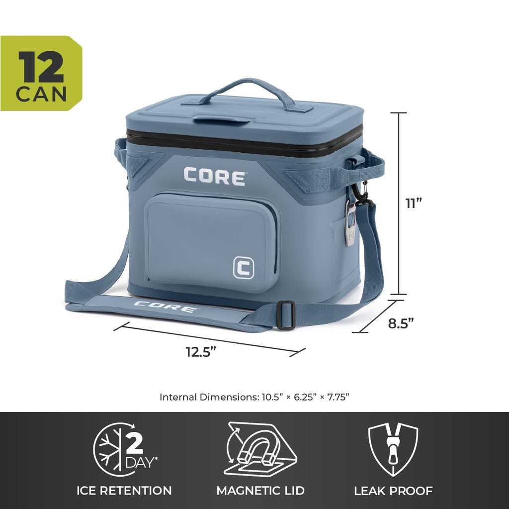 CORE Magnetic Leak Proof Soft Cooler with Waterproof Zipper | Insulated Bag Portable Ice Chest Box | Best Soft Cooler for Food & Beverages for Tailgating, Car Camping, Travel, and Family Beach Picnics