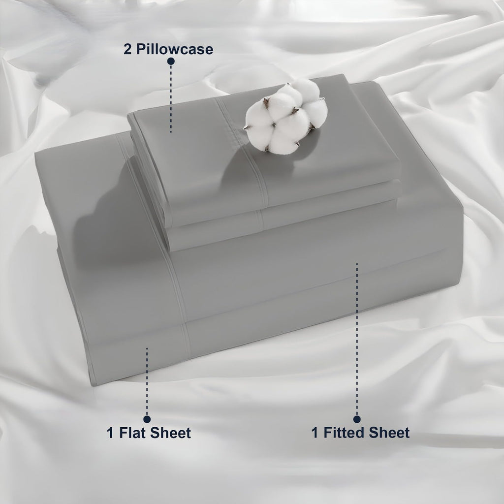 Cottington Lane Twin Size Sheet Set, 100% Egyptian Cotton Premium Hotel Quality 4 Piece Sheets Sets, High Thread Count Dark Grey Solid with 6-10" Deep Pocket