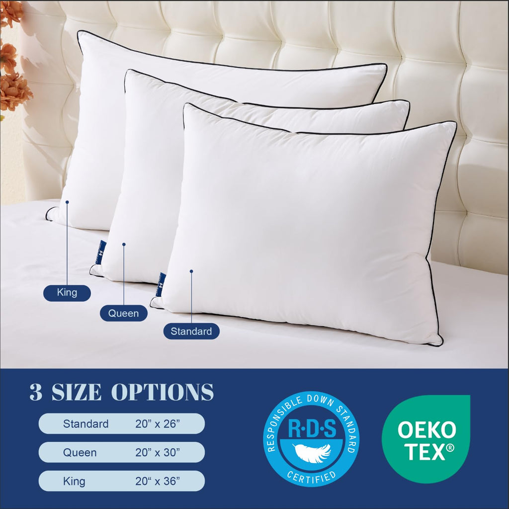 Feather Down Pillows Standard Size Set of 2, Luxury Hotel Collection Bed Pillow 2 Pack, Airyfil™ Powered Fillings & Feathers Pillow，Fluffy Plush for Side Sleepers,Firm, 20x26 in.