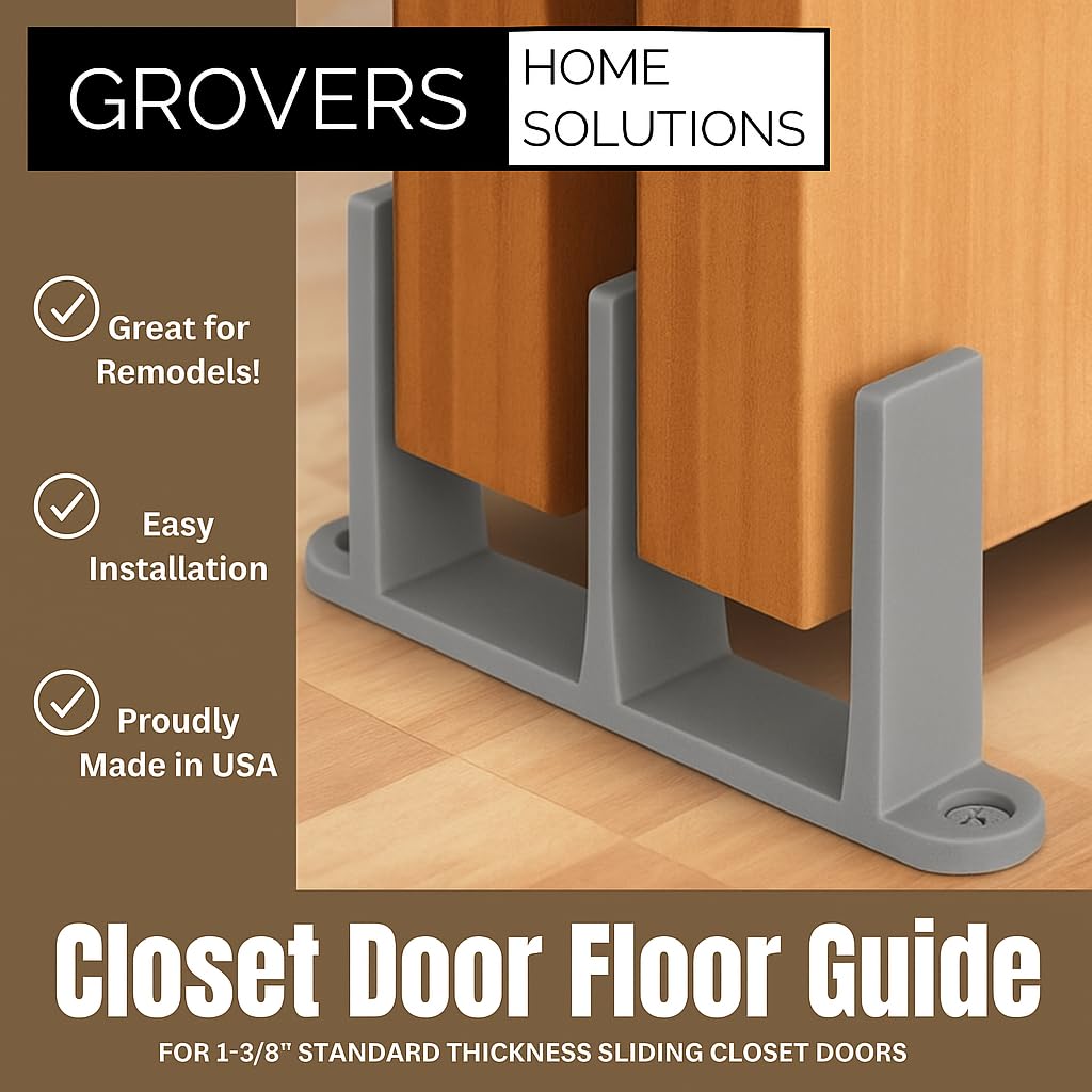 Sliding Closet Door Floor Guide Bracket | Universal Fit for 1-3/8" Width Bypass Doors (Beige) | Grovers Home Solutions