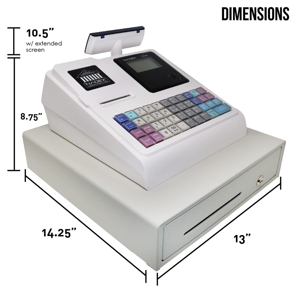Nadex CR360 Cash Register, 4700 Lookups 50 Dept 50 Clerks, Quick Load Thermal Printer, Compact Size, Cash and Coin Drawer, Black