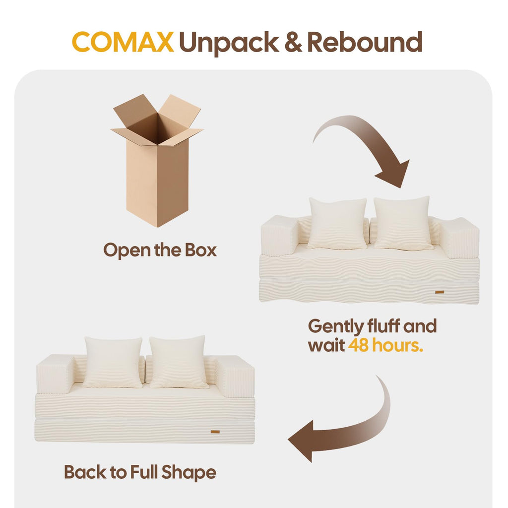 COMAX Futon Sofa Bed, 4‑in‑1 Convertible Sofa Bed, Folding Boneless Couches | Boneless Couch for living room, Fold Out Small Foldable Loveseat Floor Sleeper Mattress Lounge Space‑Saving, Ash Gray
