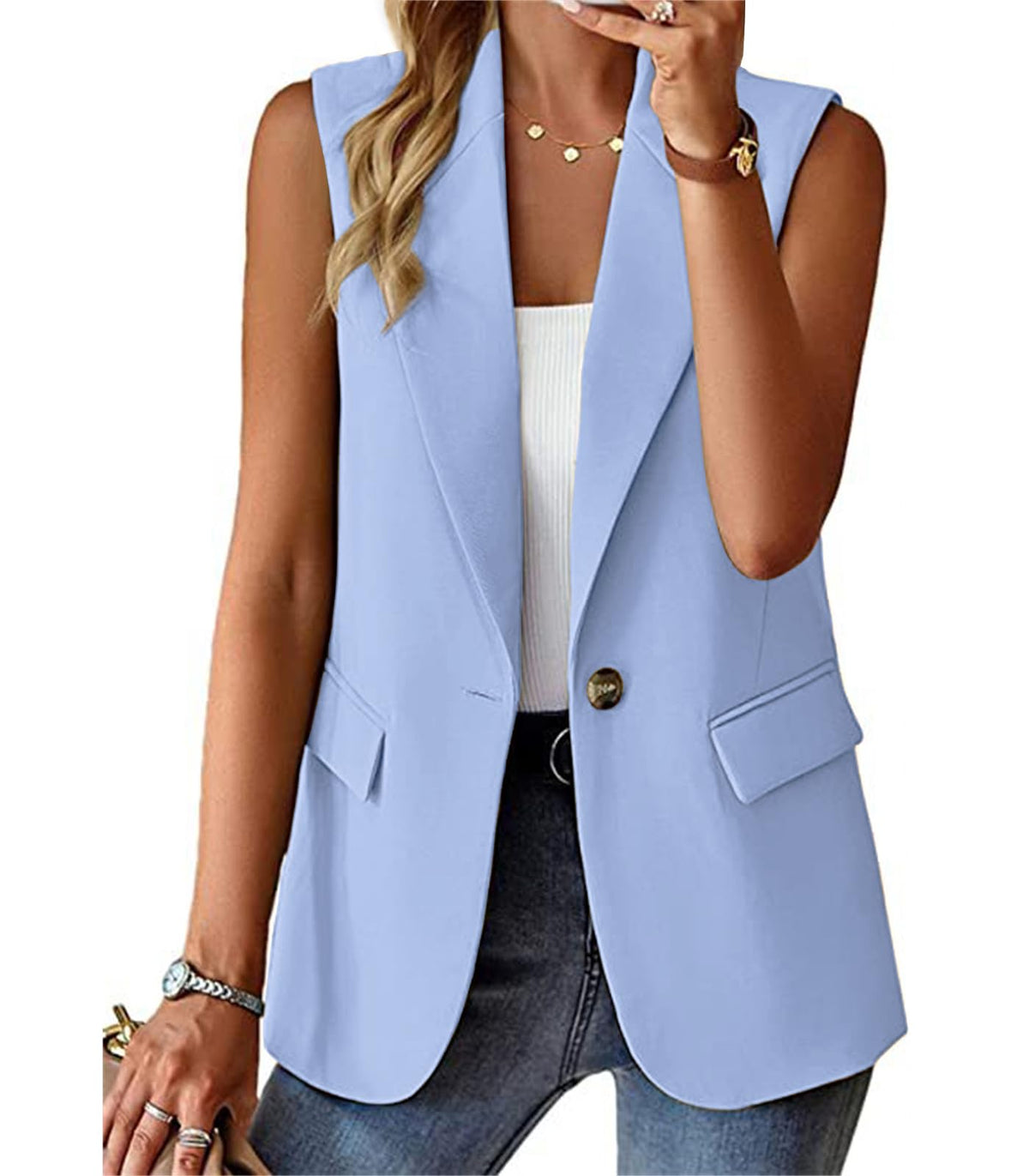 Sleeveless Blazer Vest for Women Summer 2026 Fashion Casual Lightweight Open Front Work Office Blazer Jackets with Pockets