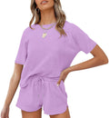 MEROKEETY Women's Short Sleeve Waffle Pajama Sets Lounge Top and Shorts 2 Piece Tracksuit Outfits