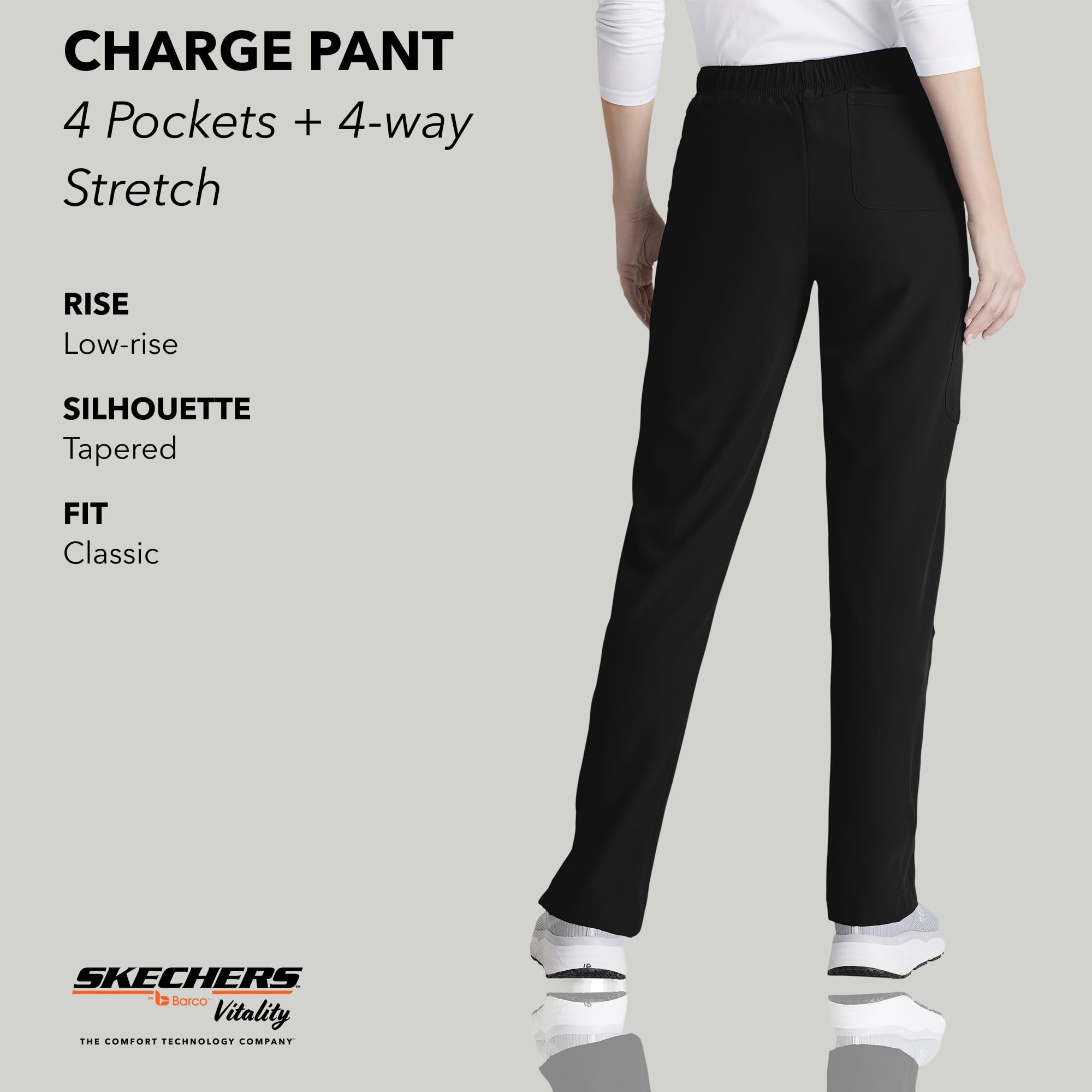 BARCO Skechers Vitality Charge Slim Fit Scrub Jogger for Women – Low-Rise Bottoms with Tapered Leg & 4-Way Stretch