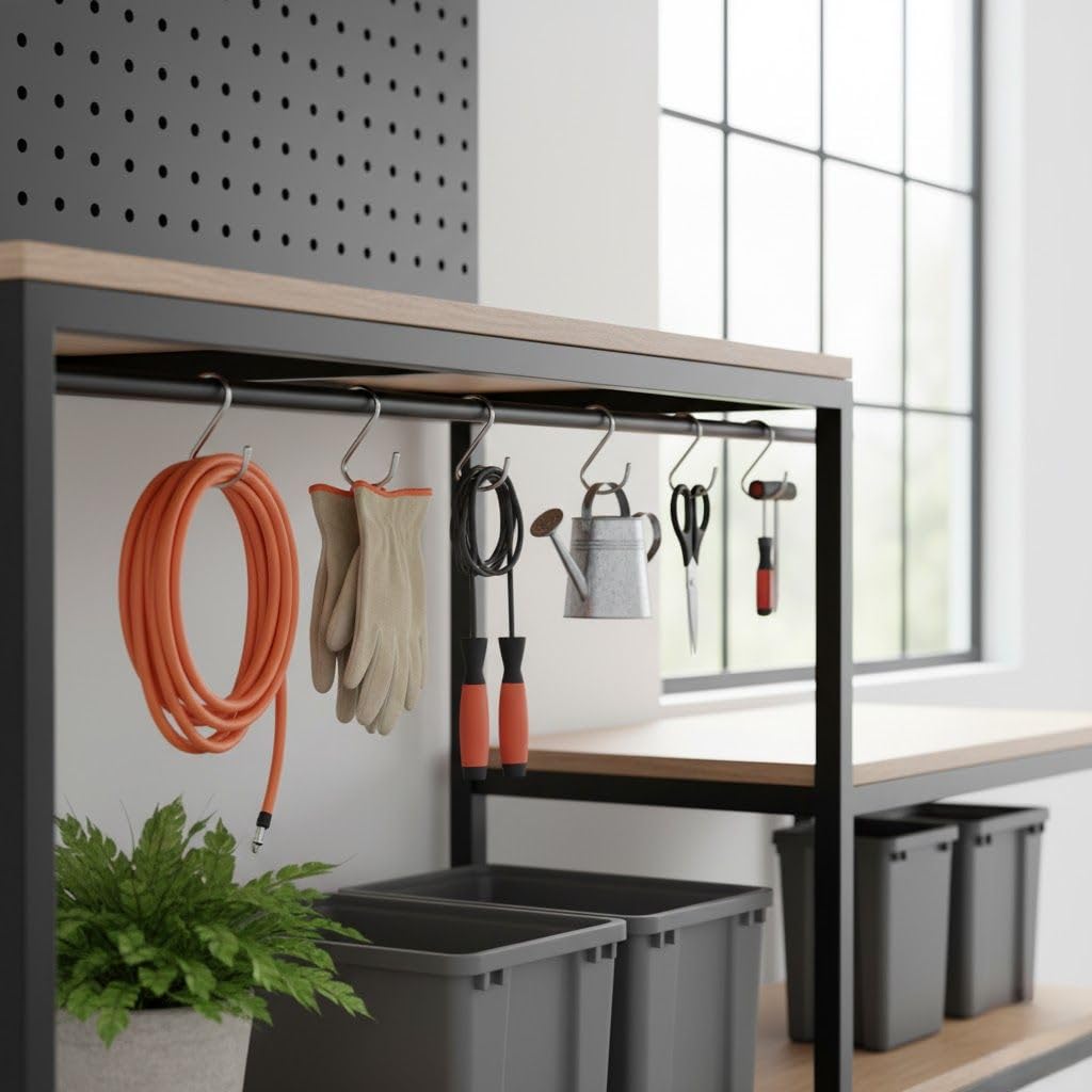 WHITECLOUDZ 20-Pack Black S Hooks for Hanging Plants, Metal S Hooks for Hanging Heavy-Duty, Closet Hooks for Hanging Clothes, Durable Kitchen Hooks for Hanging Utensils, Pots, Clothes & Bag