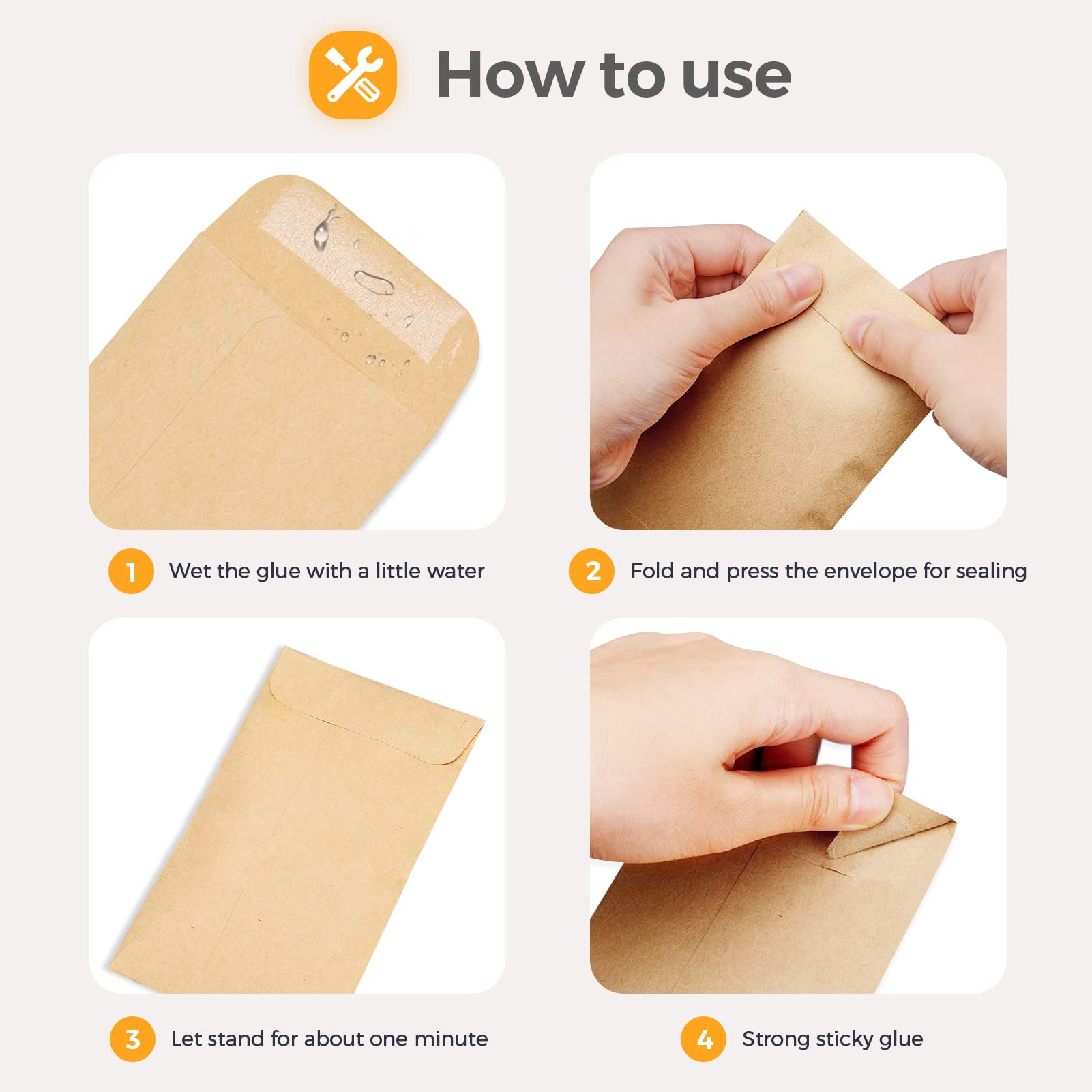 ACSTEP 500 Pack Coin and Small Parts Envelopes #1 Tip Envelope 2-1/4 X3-1/2 Mini Envelope with Gummed Flap for Home, Garden or Office Use(Black)
