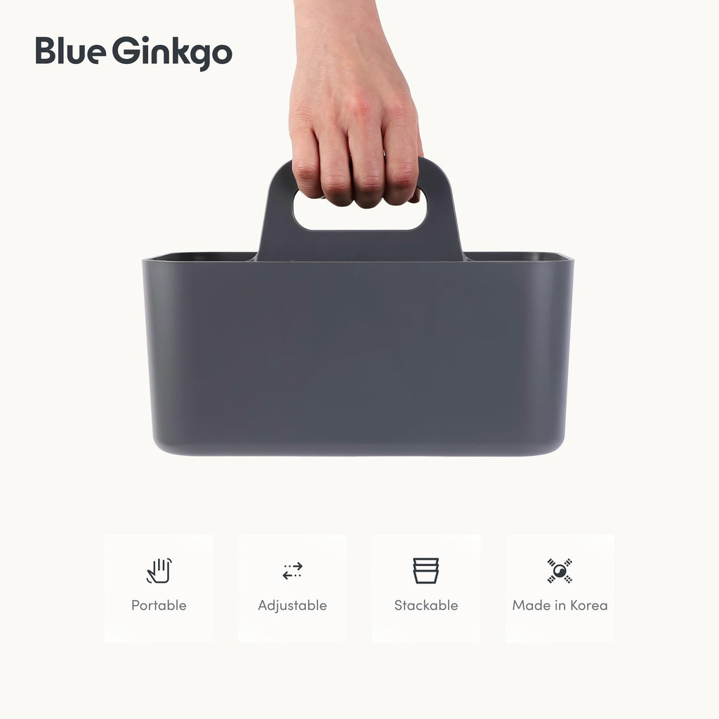 BLUE GINKGO Stackable Organizer Caddy – Korean-Made Portable Tote for Bathroom, Office, Crafts, or School Supplies (Long Rectangle, Blue)