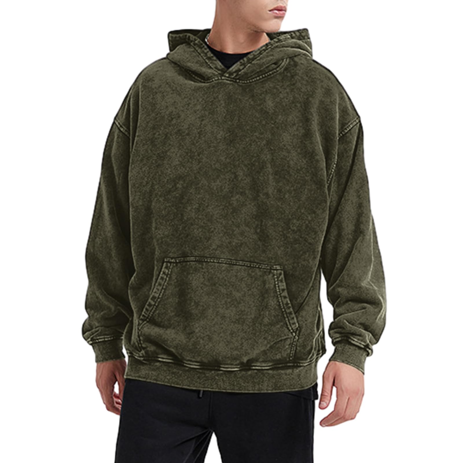 Bobeutou Oversized Hoodie Men Vintage Cotton Casual Hooded Sweatshirt Trendy Baggy Basic Hoodies Retro Pullover Streetwear