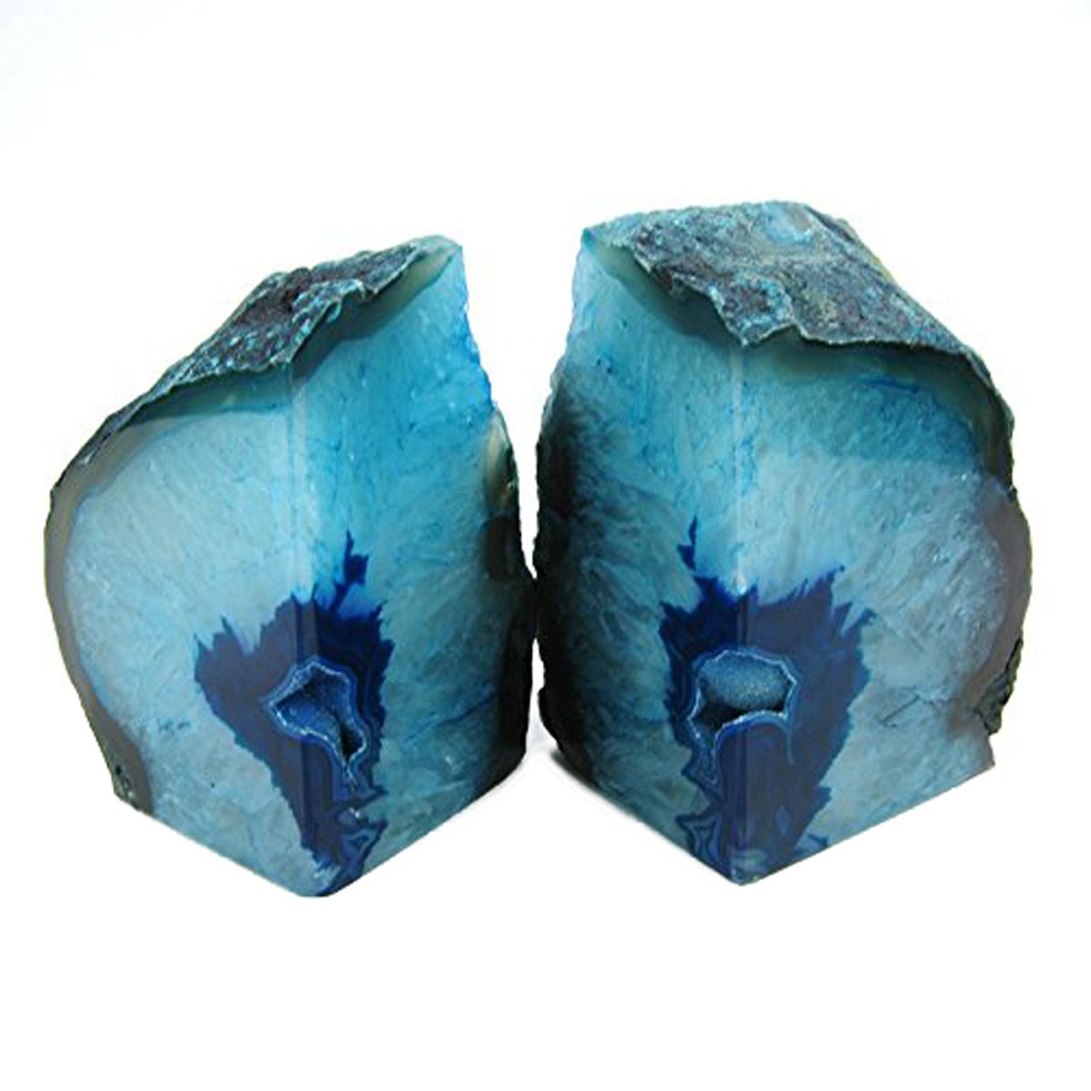 JIC Gem Black Agate Geode Bookends 2-3 Lbs Anti-Slip Rubber Pads Heavy Duty | 1Pair Natural Black Agate Crystal Decor for Shelves & Desk, Unique Small Stone Book Holder Gift for Office & Home Decoration