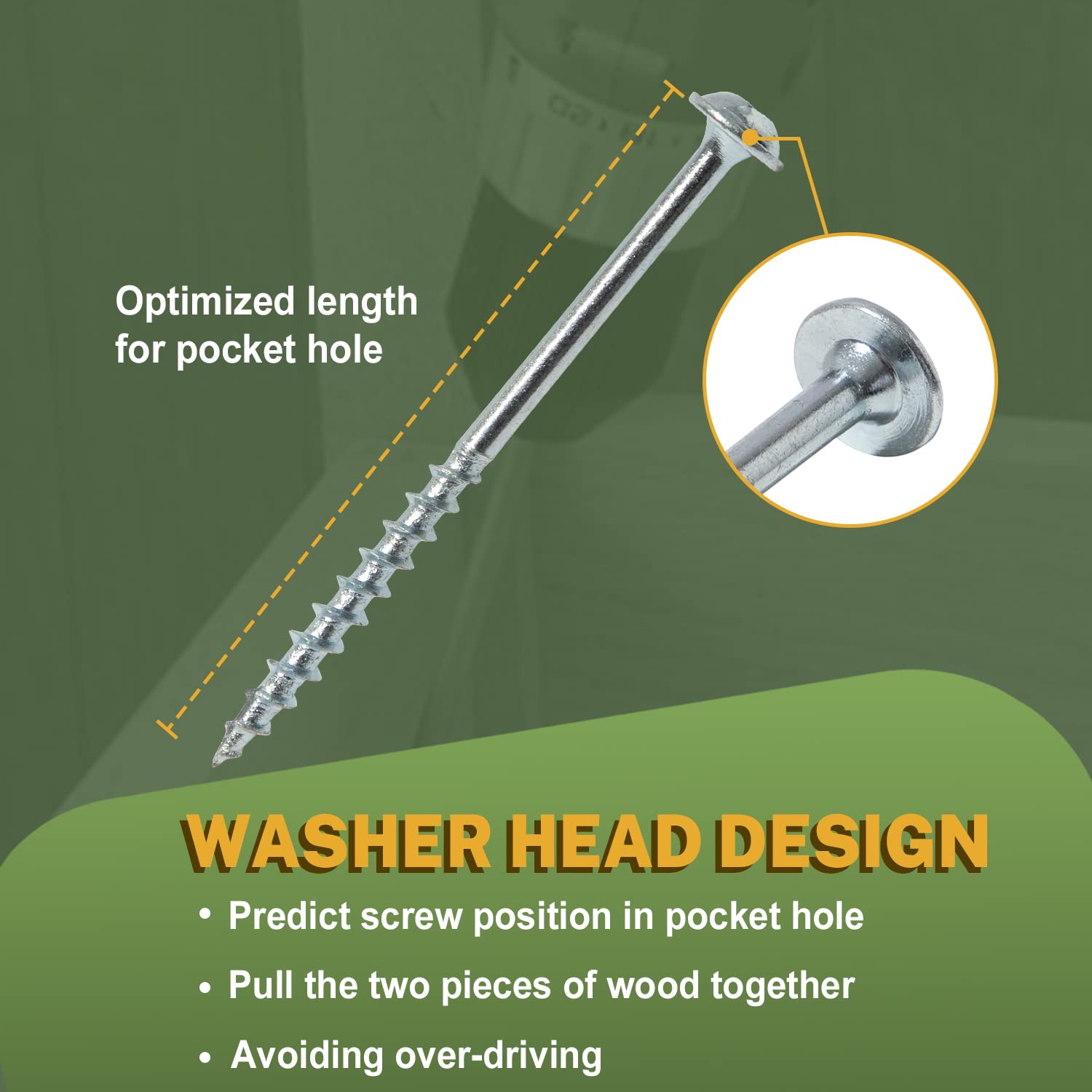LIONMAX Pocket Hole Screws 1-1/4 Inch, 100 PCS Interior Pocket Screw #8 x 1-1/4"", Coarse Thread, Square Drive, Washer Head, Zinc Plated Pocket Hole Screws, 150MM Drive Bit Included, 1.25 inches