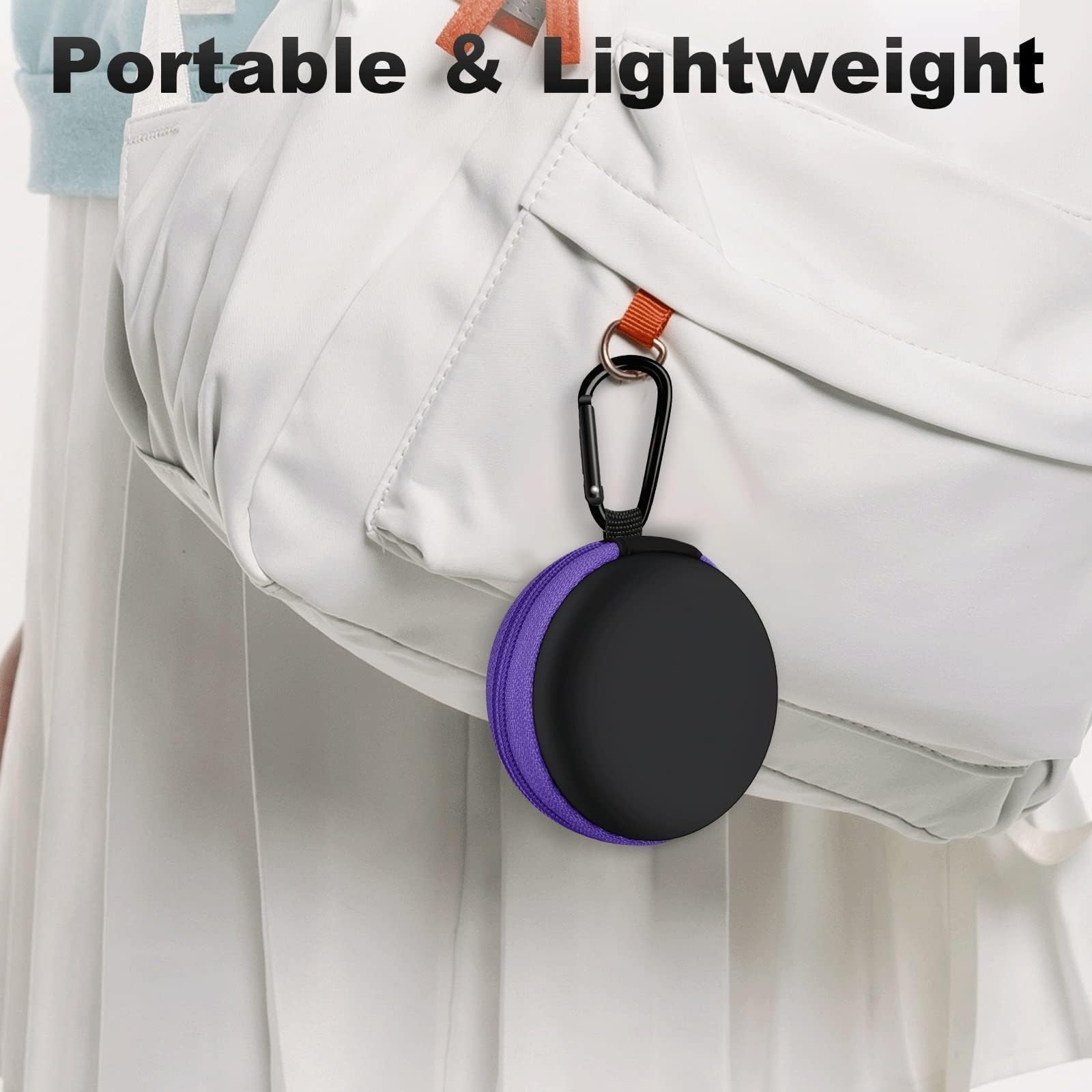 2Pack Oval Earbud Case Portable EVA Carrying Case Storage Bag Cell Phone Accessories Organizer with Carabiner for Earphone, Earbud, Earpieces, SD Memory Card, Camera Chips, Black/Purple