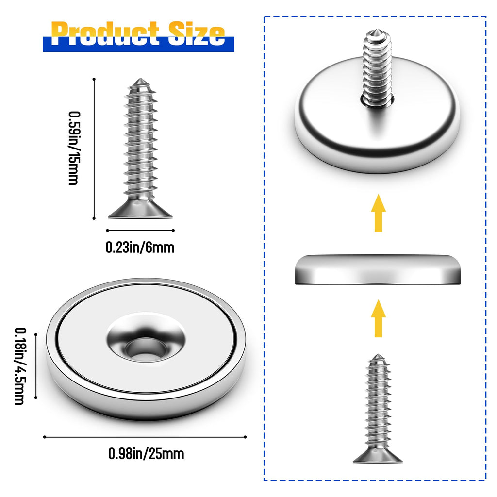 VNDUEEY Magnets with Holes, Strong Rare Earth Magnets, 8 Pack 40LBS Neodymium Cup Magnet with Stainless Screws for Wall Mounting, Round Base Disc Magnet for Kitchen, Office, Workplace, DIY Craft