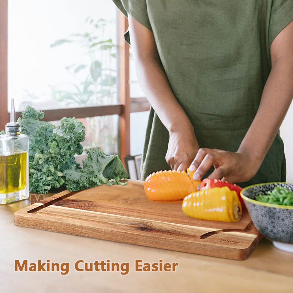 AIDEA Wood Cutting Board, Wooden Cutting Boards for Kitchen, Acacia Wood Chopping Board Set of 3 with Deep Juice Groove, for Meat, Vegetables, and Fruit