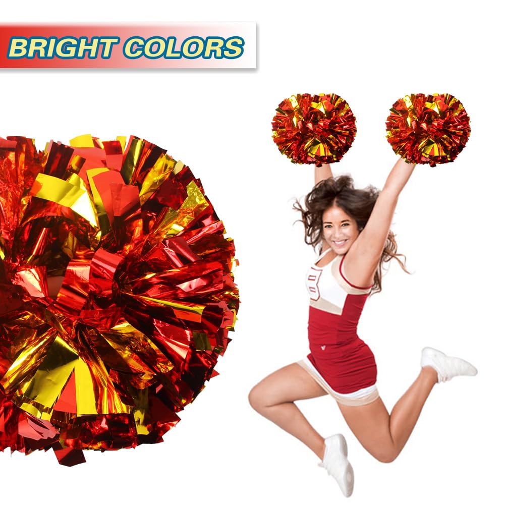 Lovecheer 2PCS/6PCS Metallic Pom Poms Cheerleading with Baton Handle Cheer Pompoms for Kids Adults Team Sports Spirit Party Cheering