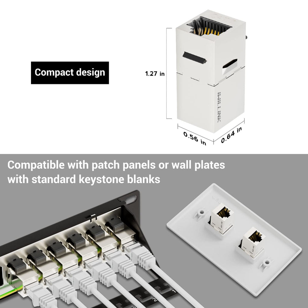 iwillink 10Gbps CAT6 Coupler RJ45 Keystone Shielded Coupler 10-Pack, Ethernet Coupler, Female to Female Keystone Jack, STP Keystone Insert for Cat6/Cat5e Cable