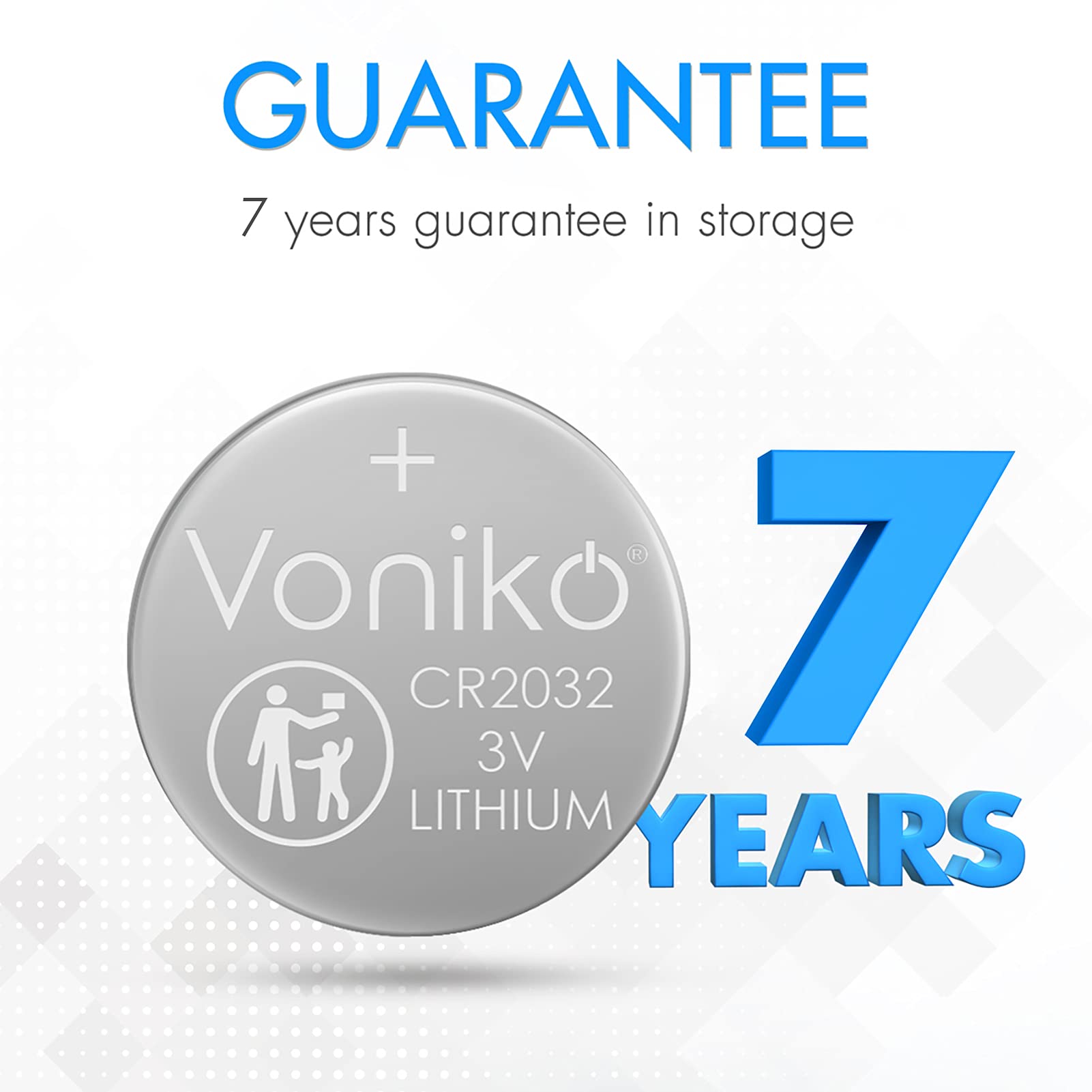 Voniko CR2032 3V Lithium Batteries 6 Pack for Child Safety, Compatible with AirTag, Key Fobs, Thermometers, Scales – 7 Years Shelf Life